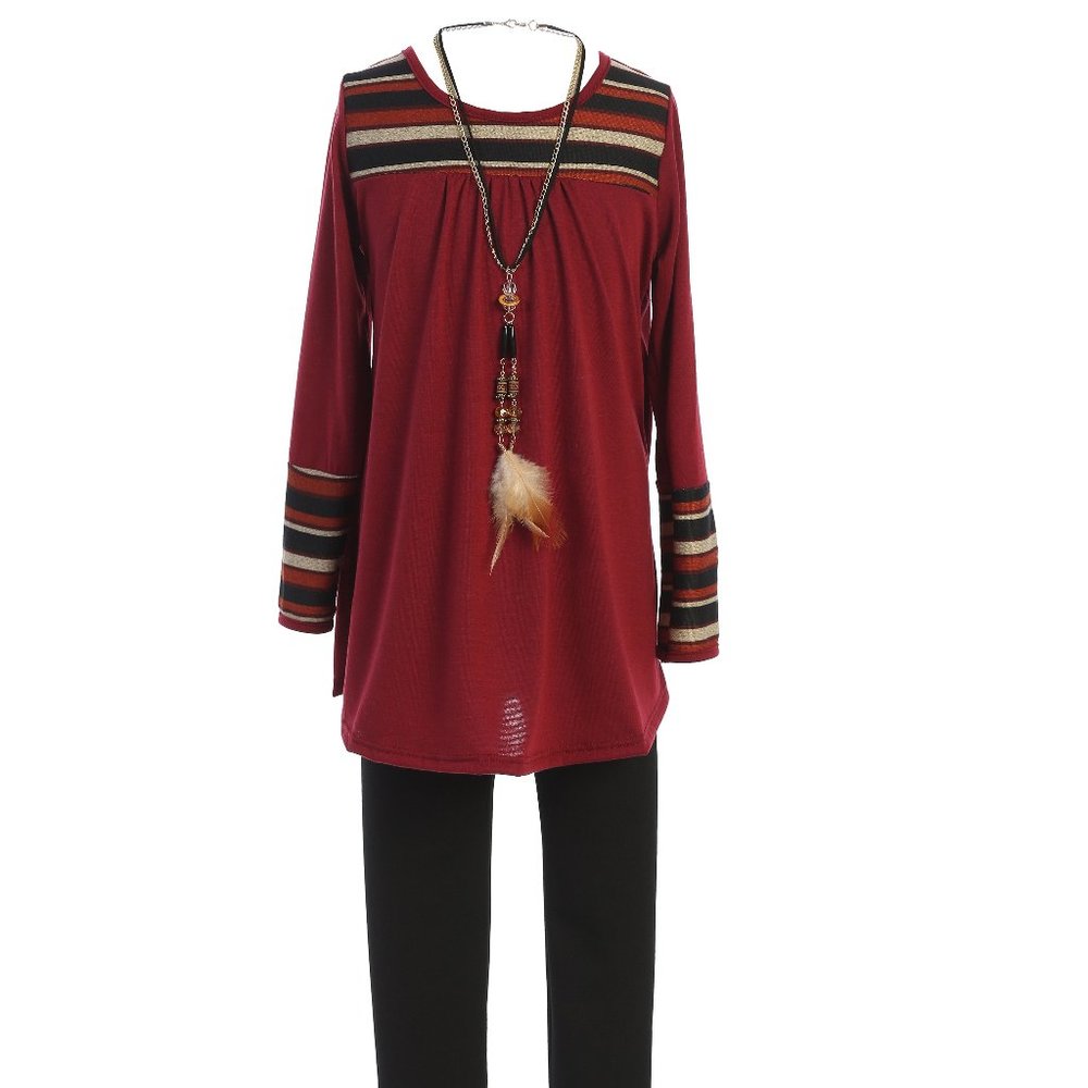 Big Girls Clothing Sets Long Sleeve Outfits 3 PCS Jacket Top Legging Burgundy 8